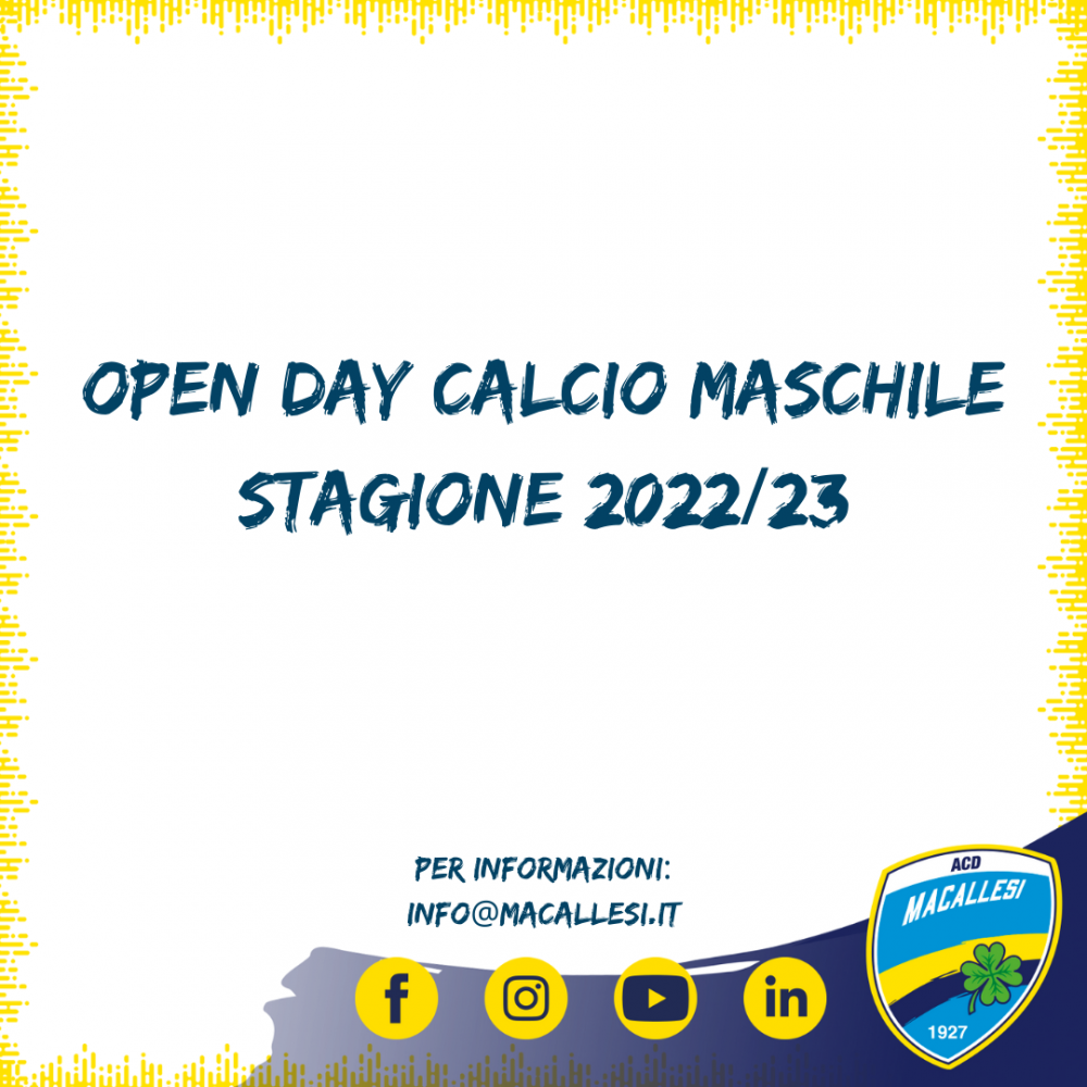 Open day calcio maschile stagione 2022/23