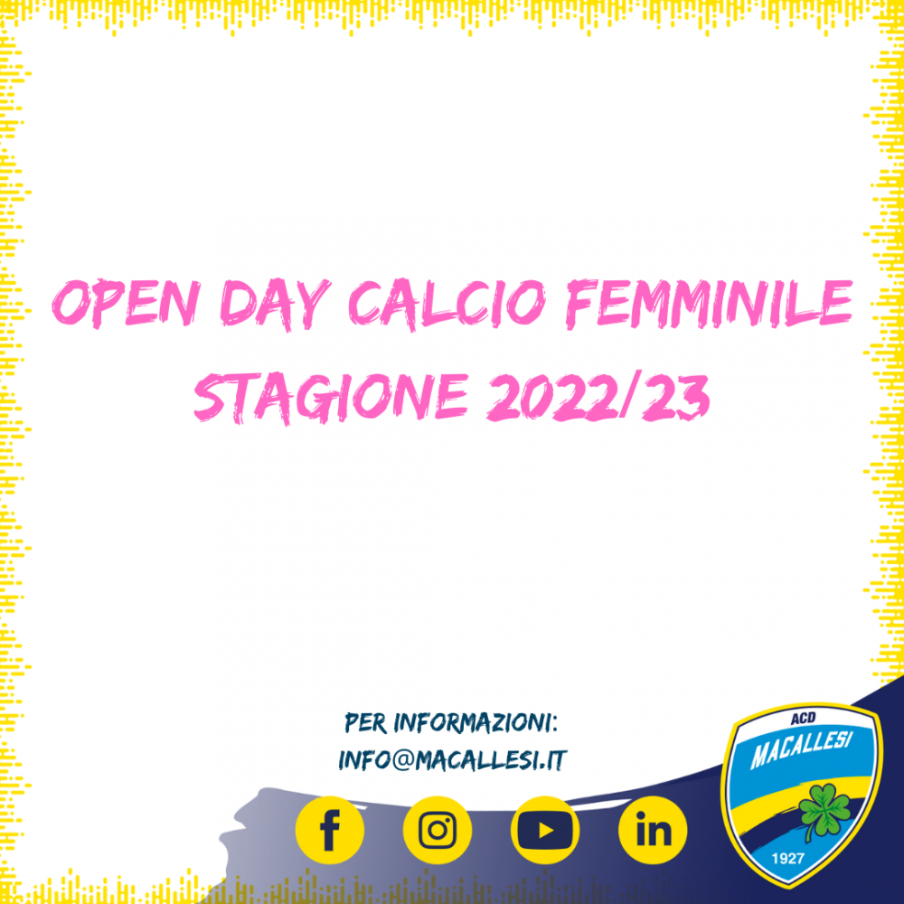 Open day calcio femminile stagione 2022/23