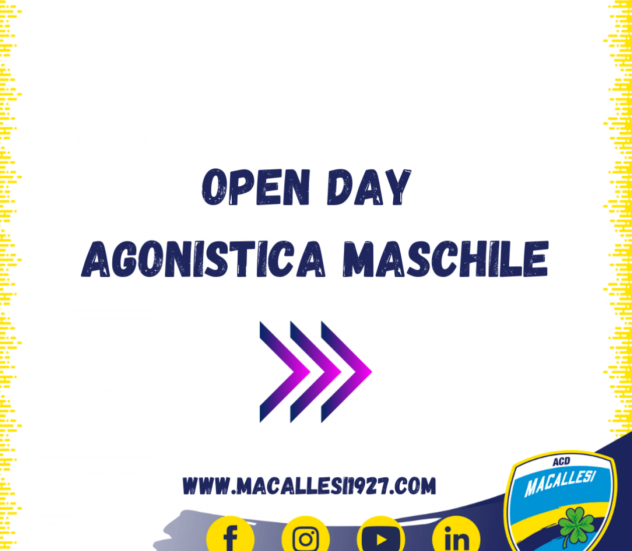 Date Open Day agonistica maschile stagione 2021/2022