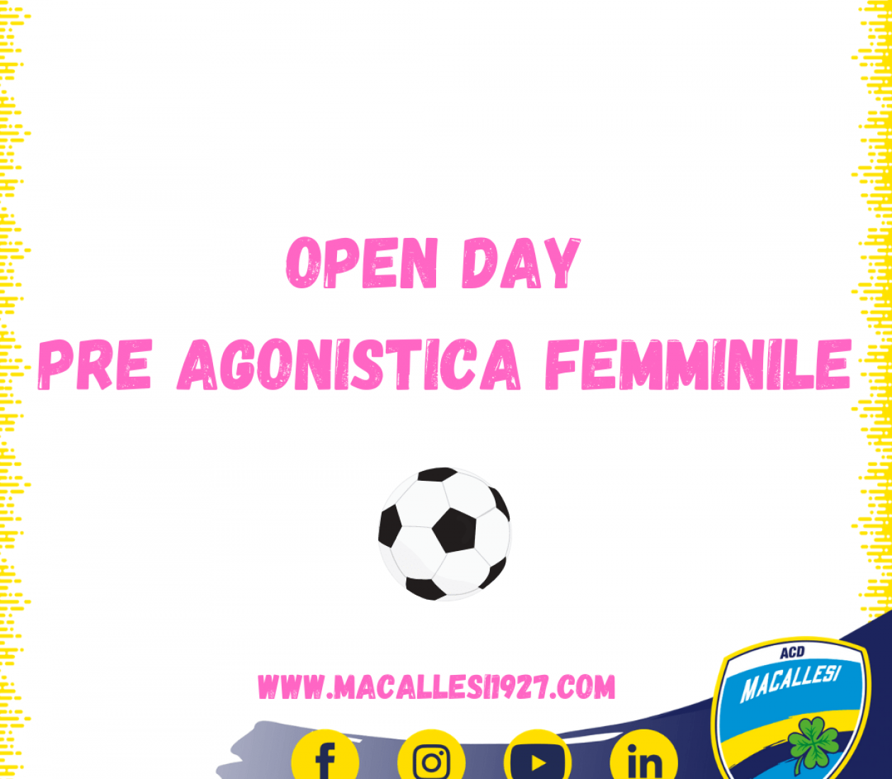 Date Open Day scuola calcio Pre Agonistica femminile Stagione 2021/22