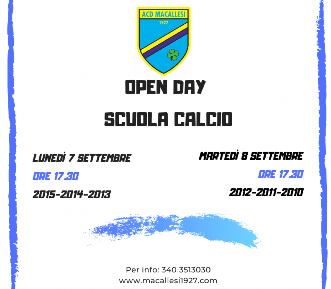 Nuove date Open day calcio maschile