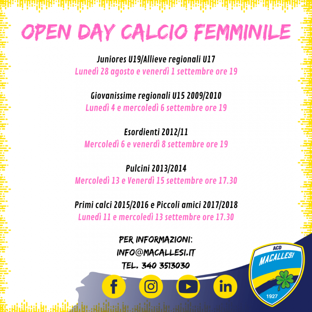 Open day femminile settembre 2023