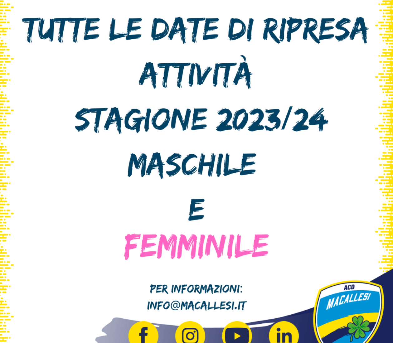 Open day agosto/settembre/Date ripresa attività stagione 2023-2024